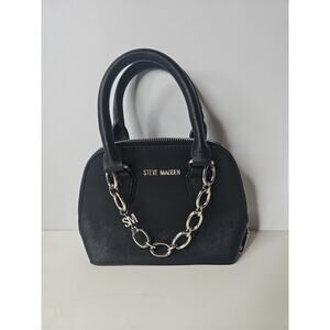 Steve Madden Bfaith Mini Crossbody Bag Black with Silver Toned Chain Accent